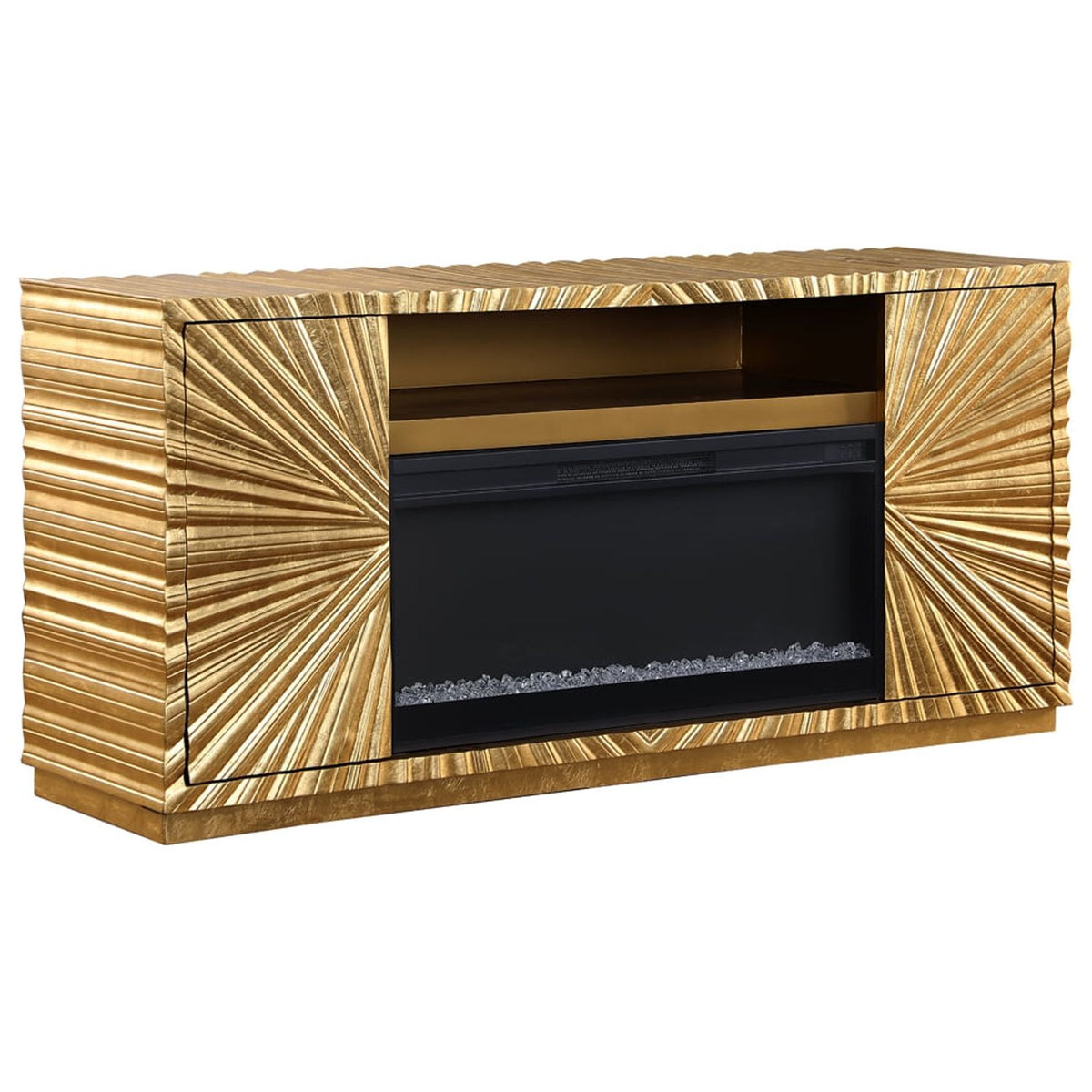 Metallic Gold Freestanding Infrared Electric Fireplace TV Stand R81603