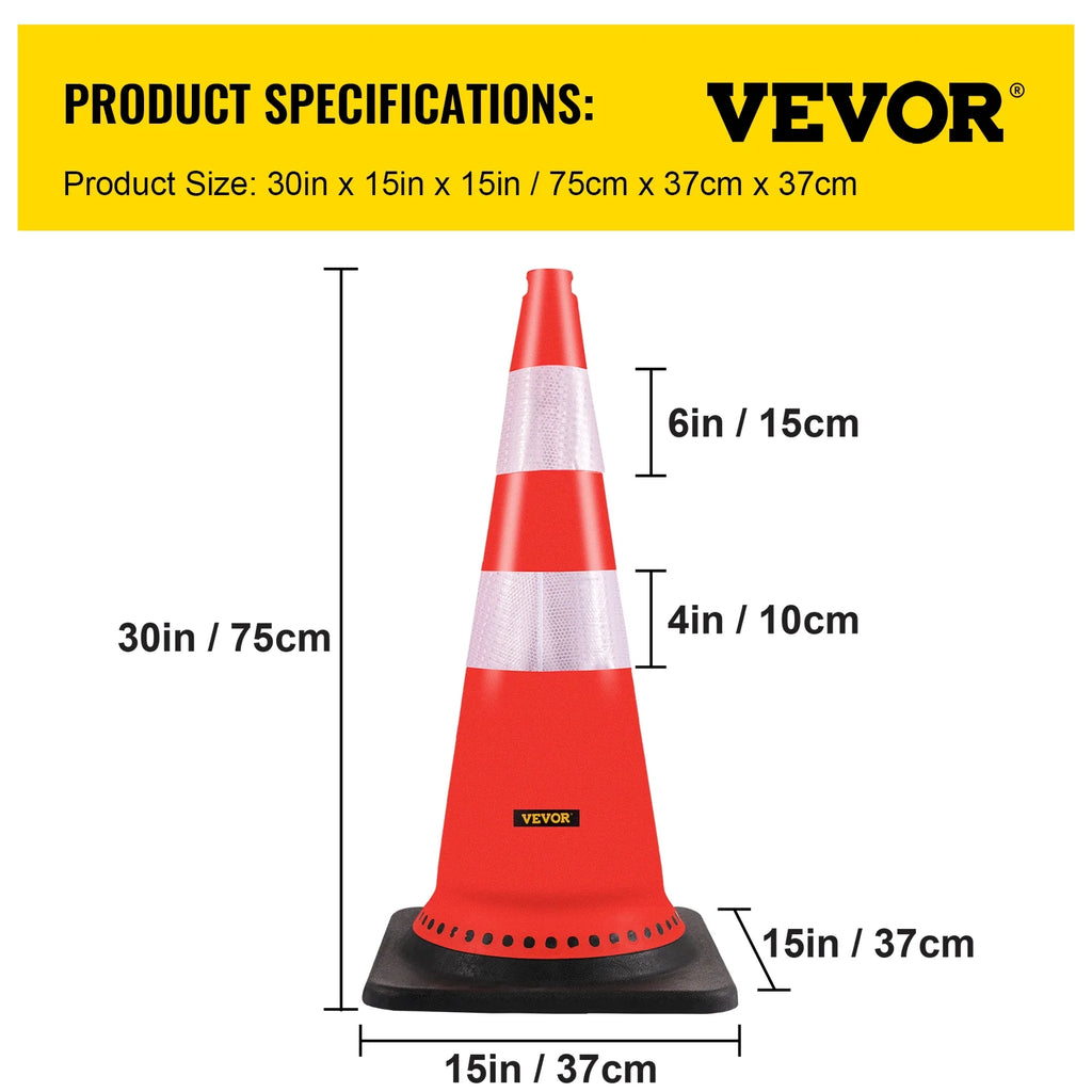 8 x 30" PVC Traffic Cones with Reflective Collars and Black Weighted Base D581742