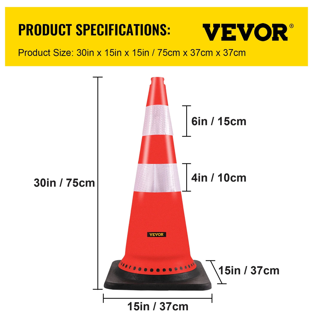 8 x 30" PVC Traffic Cones with Reflective Collars and Black Weighted Base D581742