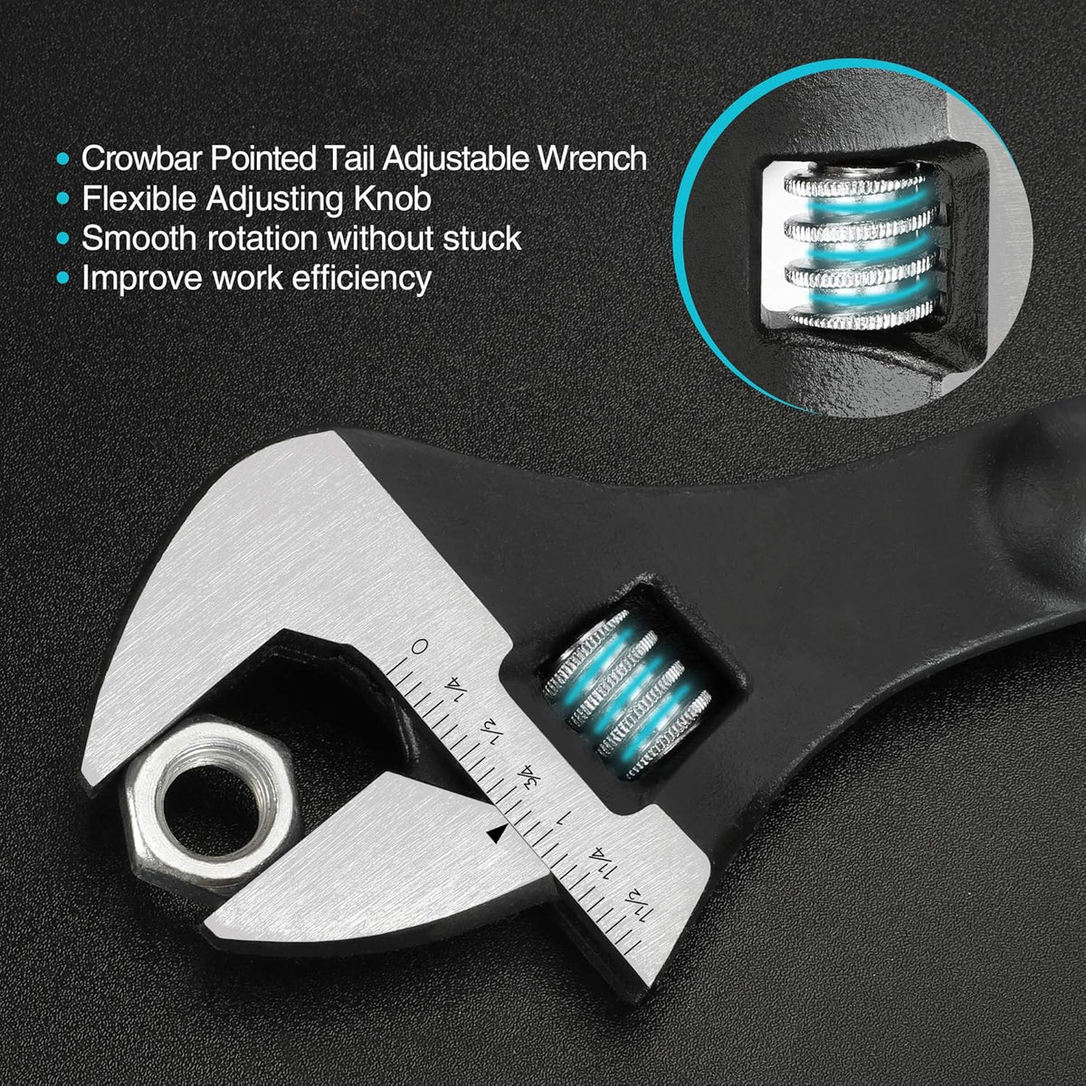 3-Piece Adjustable Construction Spud Wrench Set, 8-inch, 10-inch, 12-inch, Black Oxide Finish, Forged Cr-V U483