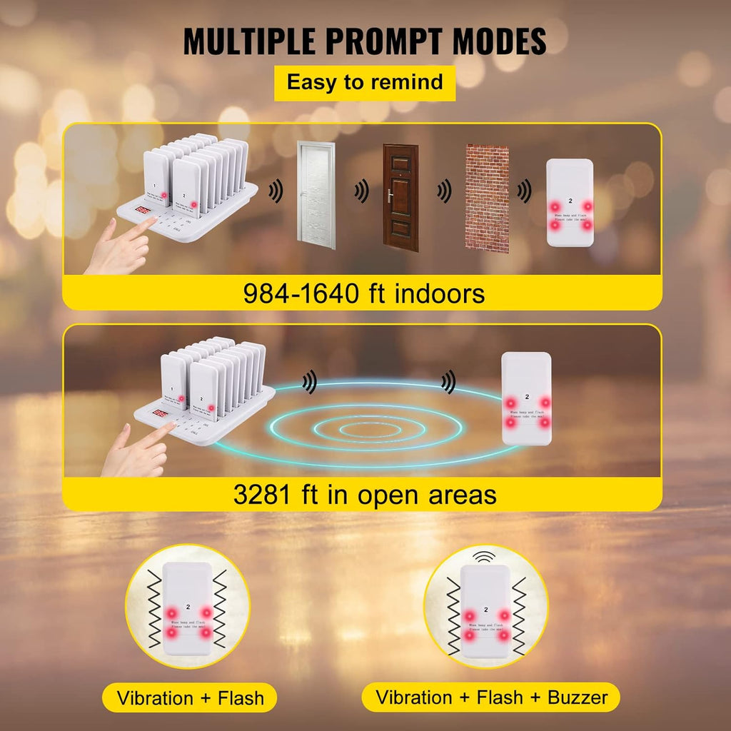 Wireless Paging Queuing Calling System with Vibration, Flashing and Buzzer K612