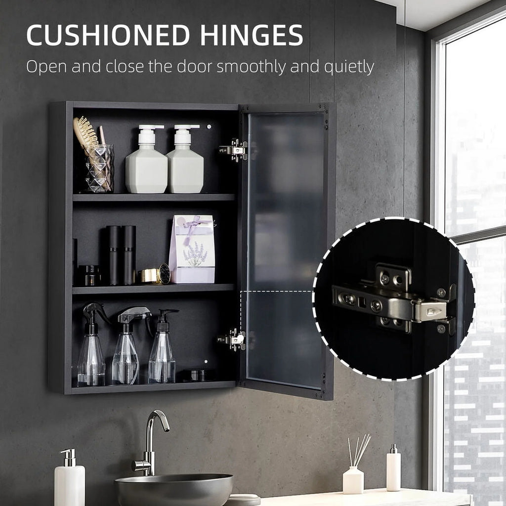 Black Bathroom Mirror with Storage Shelves U8075