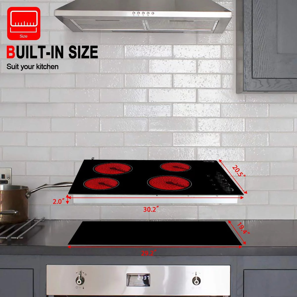 Built-in Electric Stove, 30 Vitro Ceramic Surface Radiant Electric Cooktop, 4 Burners L493