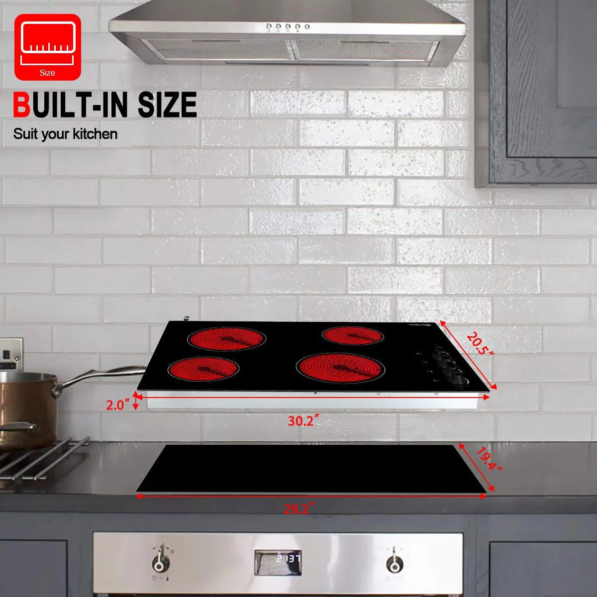 Built-in Electric Stove, 30 Vitro Ceramic Surface Radiant Electric Cooktop, 4 Burners L493