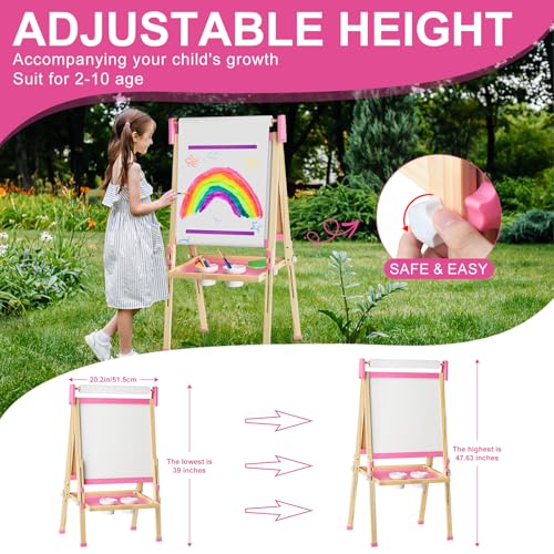 Adjustable Wooden Kids Art Easel with White Board and Chalk Board X903
