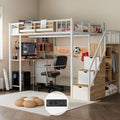 Full Size Metal Loft Bed with Desk and Stairs L1263