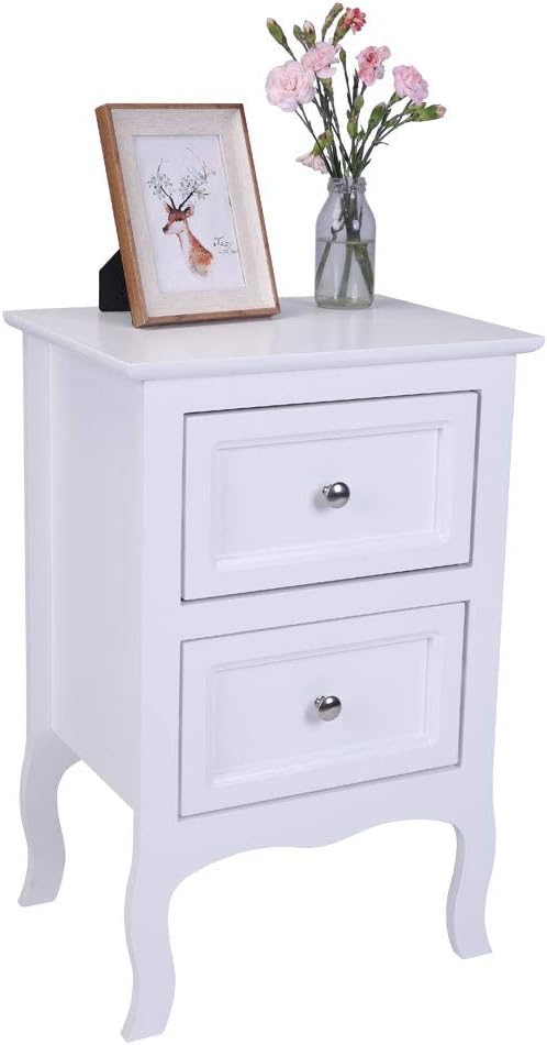 White Wooden Nightstand Set of 2 with Two Drawer A232