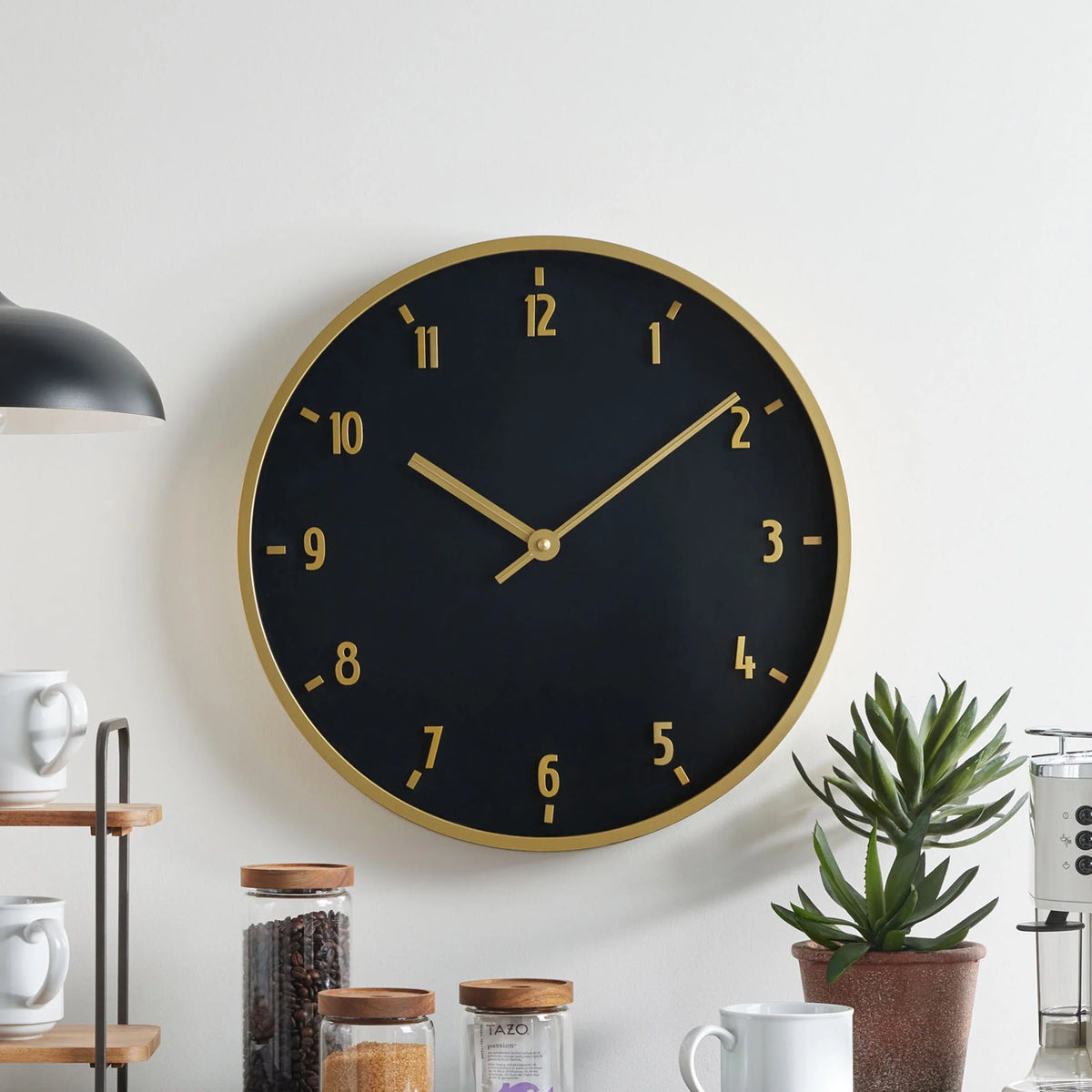 20" Round Indoor Black and Gold Analog Wall Clock with Arabic Numbers H755