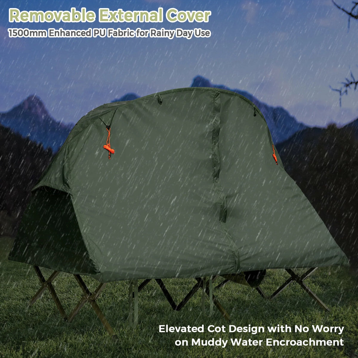 2-Person Elevated Camping Tent Cot with External Cover Green P4963