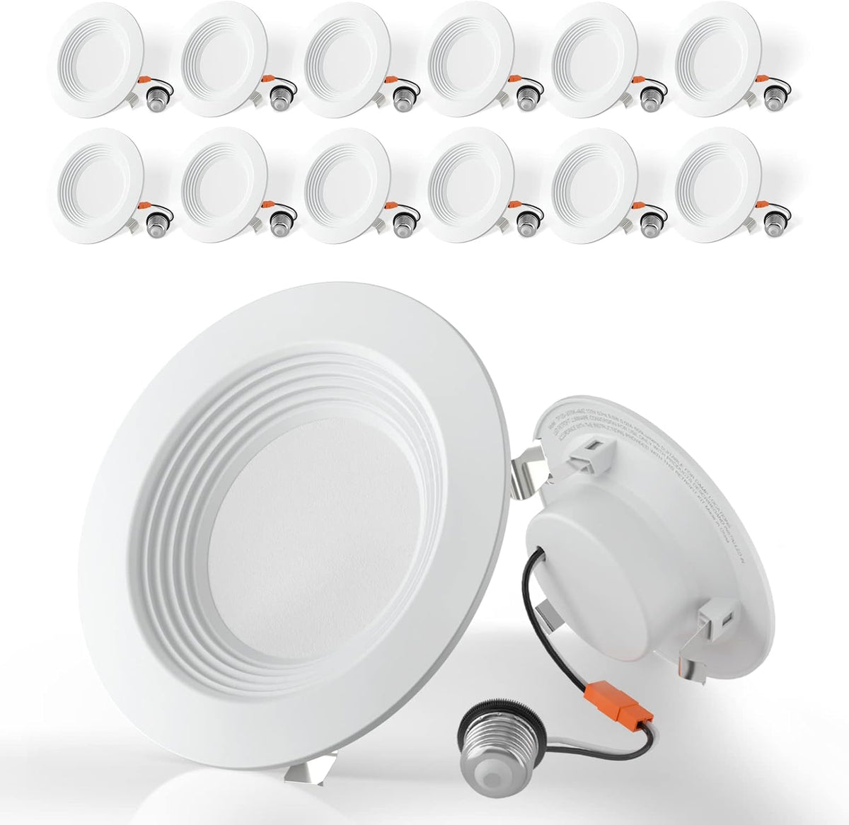 12 Pack 4 Inch LED Retrofit Recessed Downlight, Baffle Trim, Dimmable, 3000K Warm White C43118