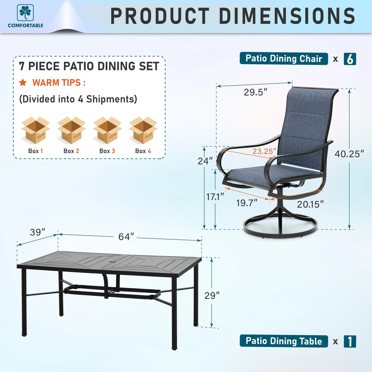 7 Pieces Patio Dining Set Swivel Chairs and Table X78235