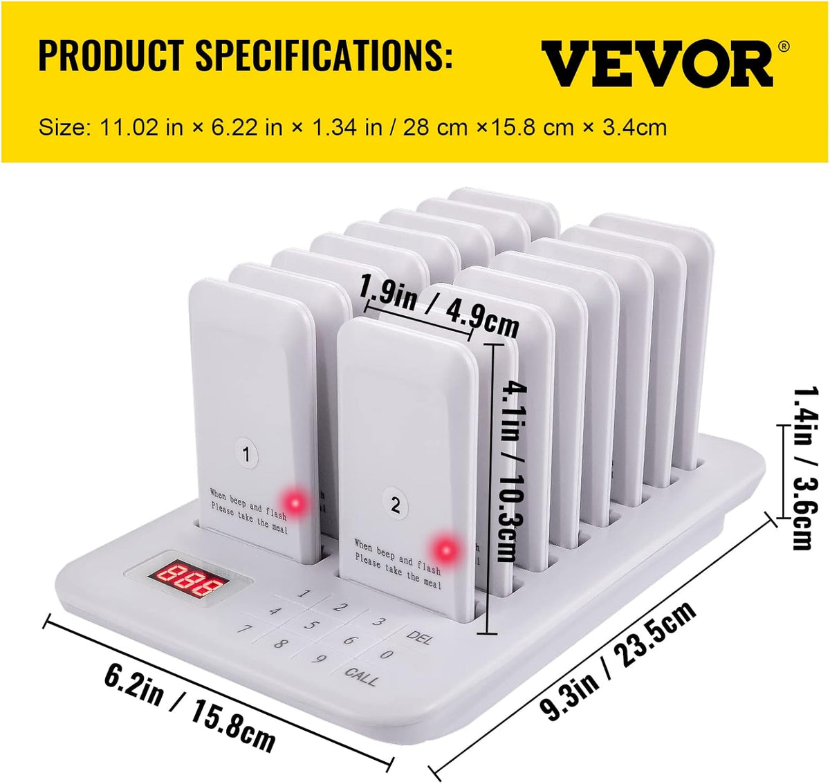 Wireless Paging Queuing Calling System with Vibration, Flashing and Buzzer K612