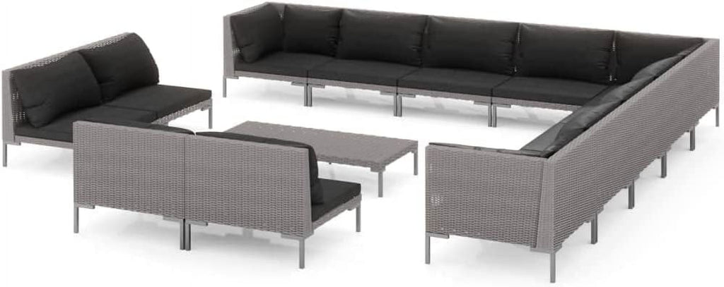 14 Piece Patio Lounge Set with Cushions Poly Rattan Dark Gray P1562