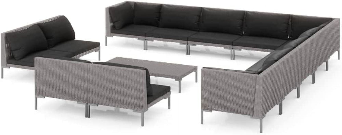 14 Piece Patio Lounge Set with Cushions Poly Rattan Dark Gray P1562