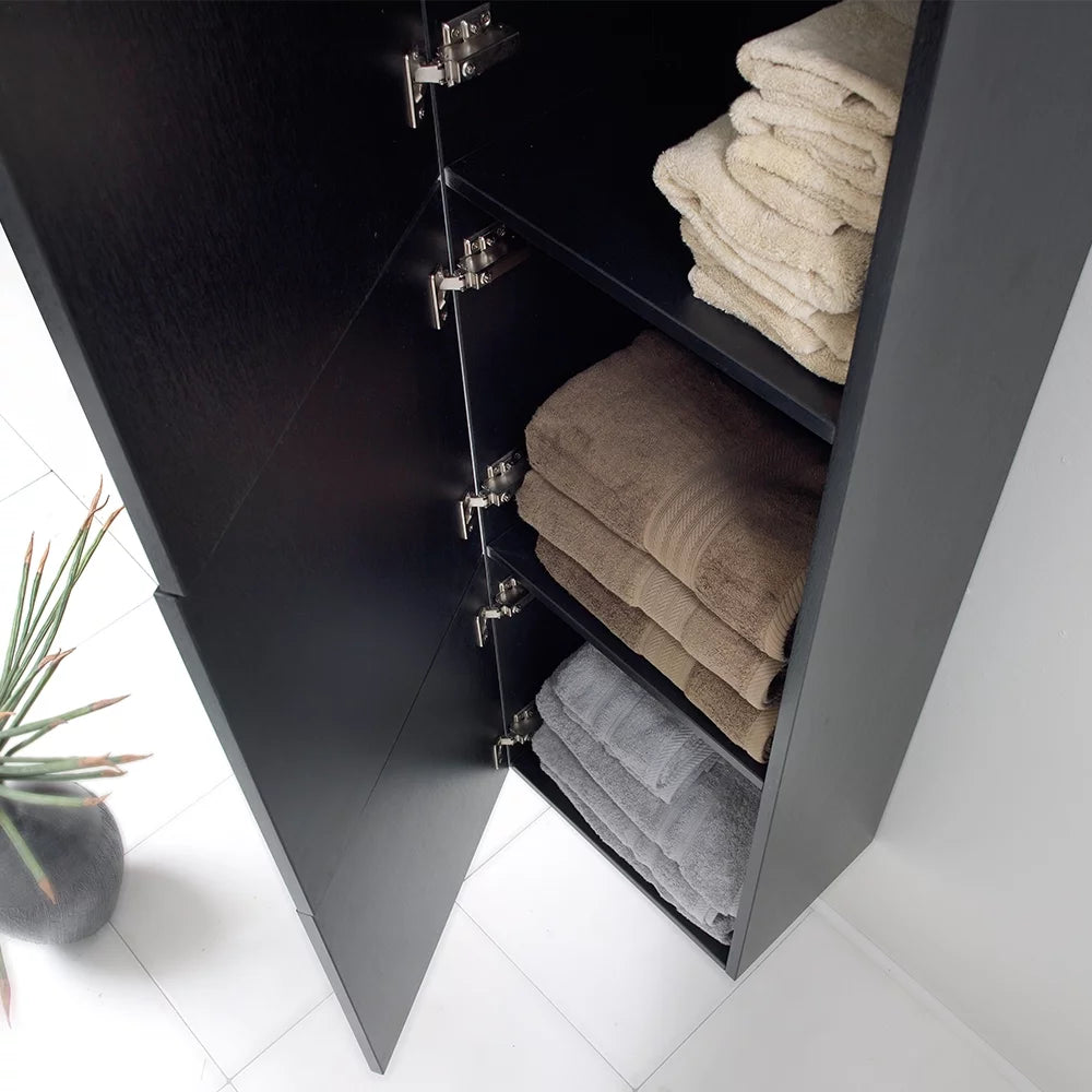 Black Bathroom Linen Side Cabinet with 3 Storage Areas R650