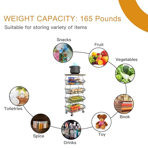 5 Tier Stackable Metal Wire Basket with Wheels Q199