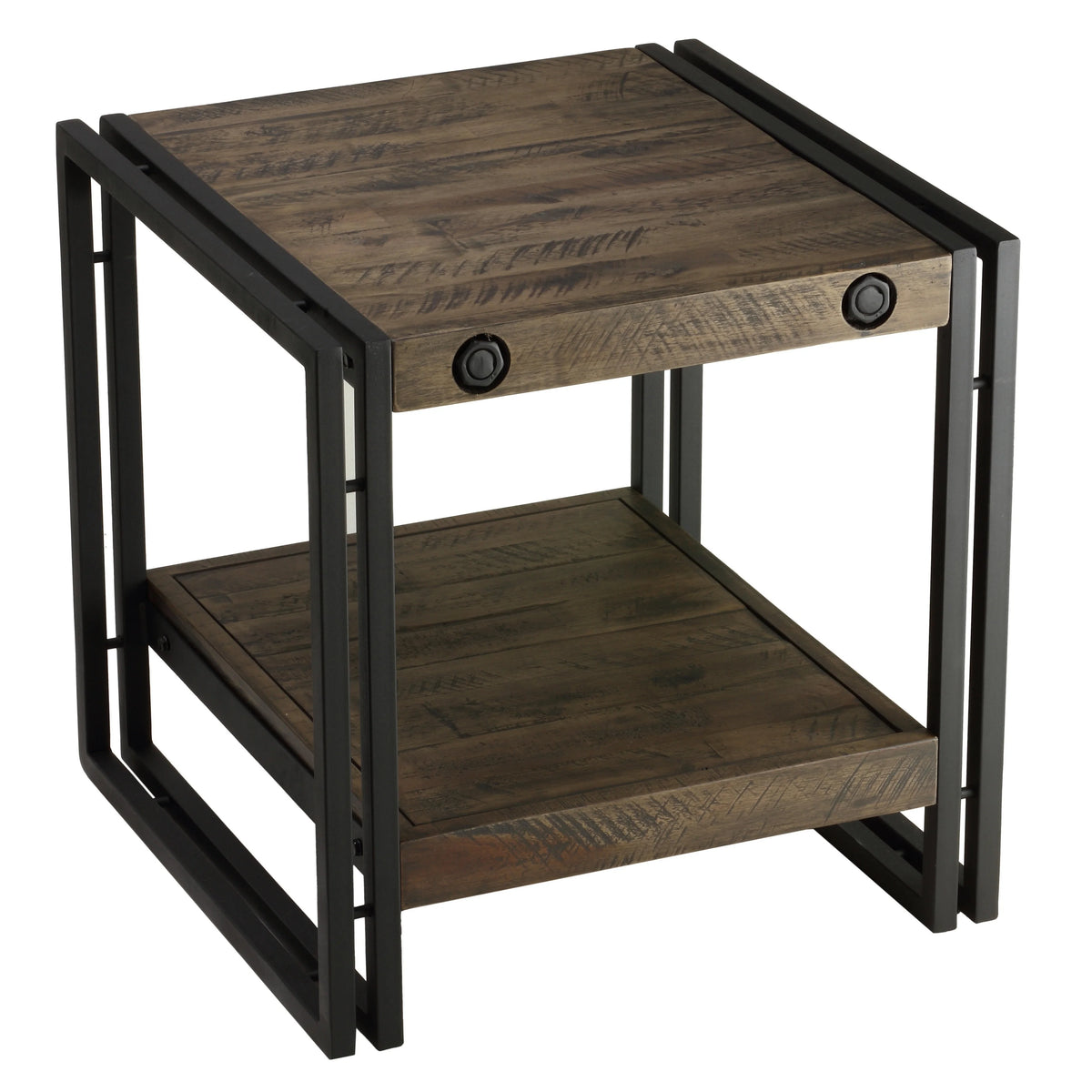 Solid Wood End Table with Black Metal Frame J8083