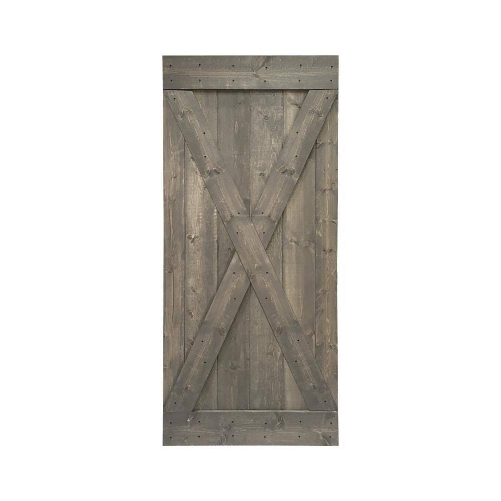 Weather Gray Solid Knotty Pine Wood Interior Sliding Barn Door Slab M746
