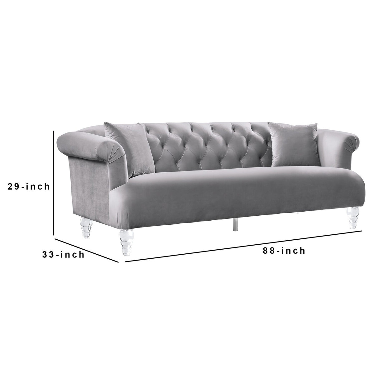 Gray Button Tufted Fabric Sofa with Acrylic Feet Y8194