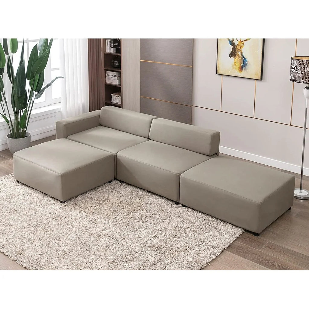 Light Grey L Shape Modular Sectional Sofa with Ottomans X10445