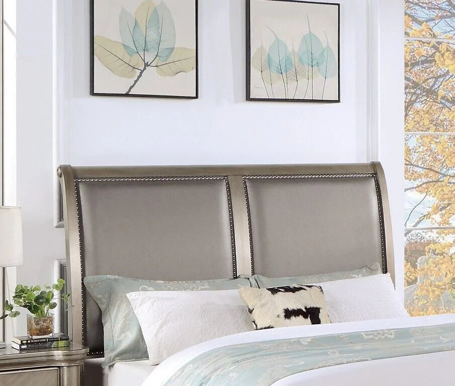 King Size Bed with Storage Drawers Dresser Mirror Nightstands Chest Grey Wooden V8873