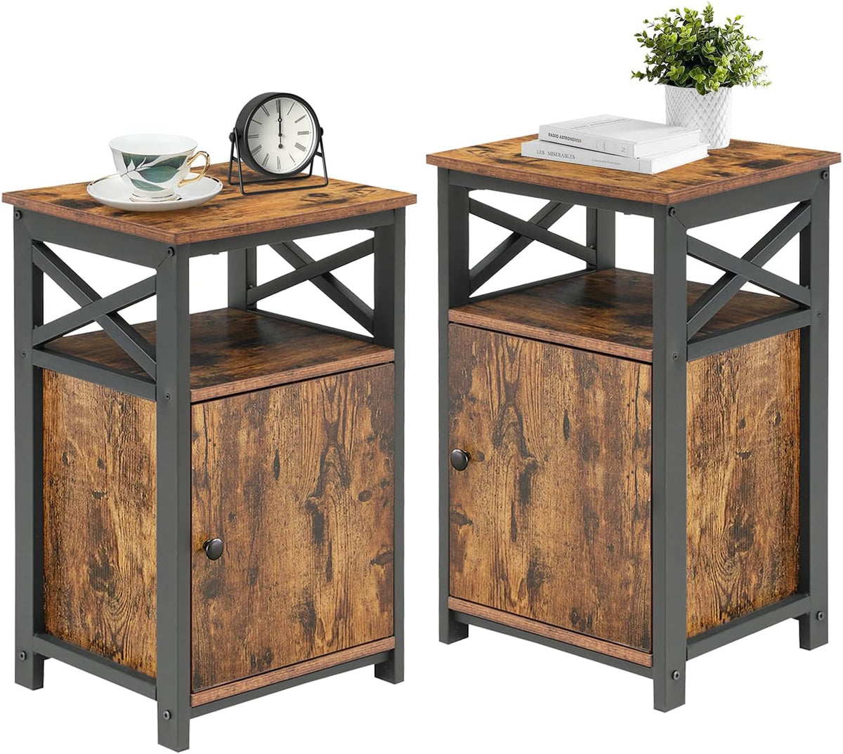 Antique Brown Storage Cabinet Side Table Set of 2 A3441