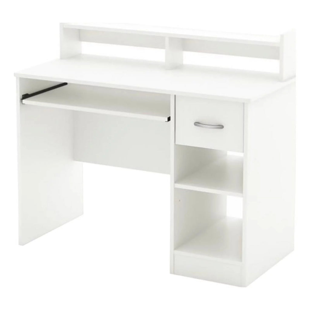 Transitional Wood Desk with Low Hutch in Pure White V7990