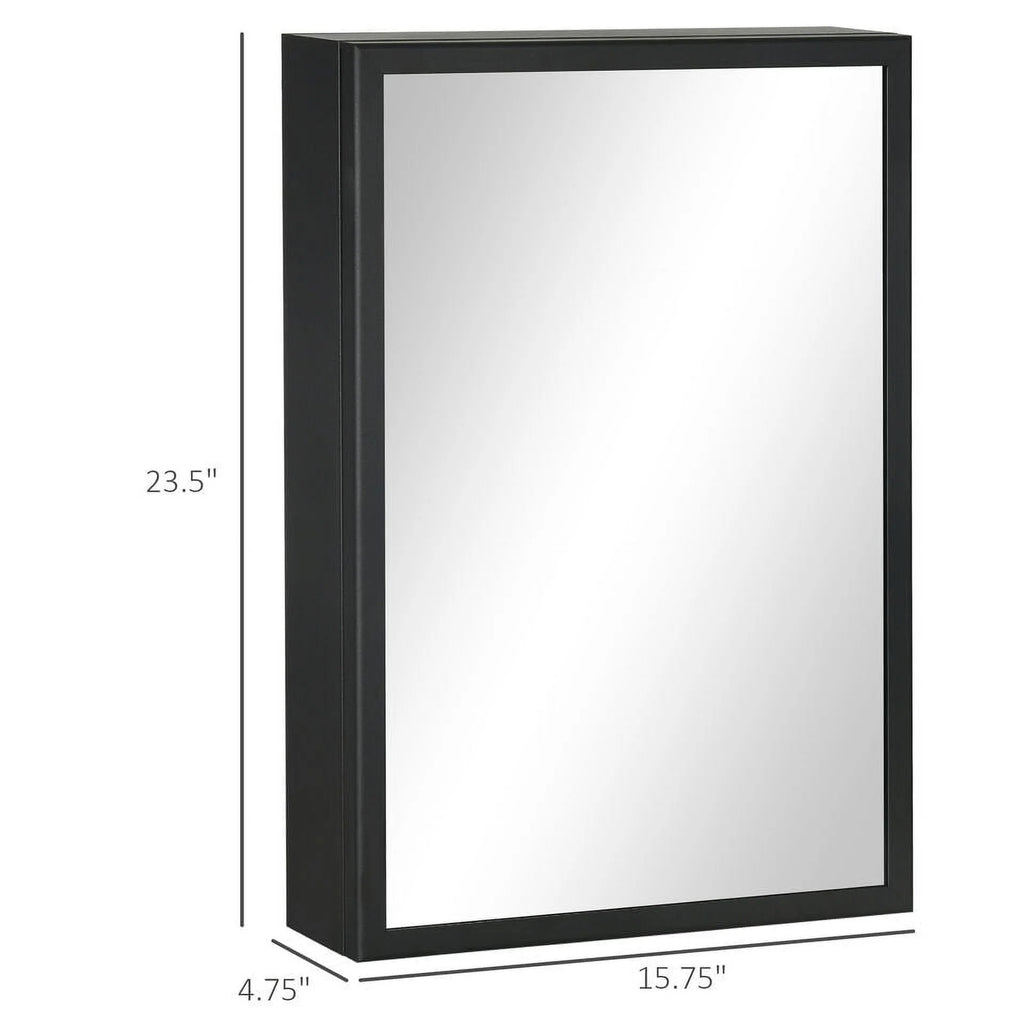 Black Bathroom Mirror with Storage Shelves U8075