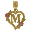 Two Tone Gold Love Heart Flower Initial Letter M Charm Pendant Necklace Z1853
