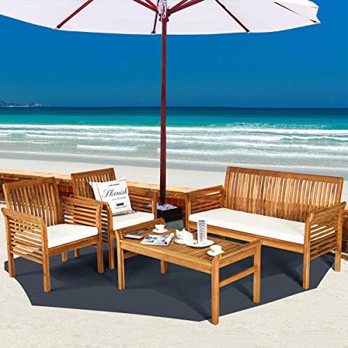 4 Piece Acacia Wood Outdoor Sofa Set with Cushions P72180