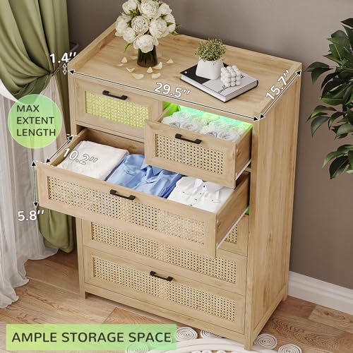 Rattan 6 Drawer Dresser with LED Lights E629