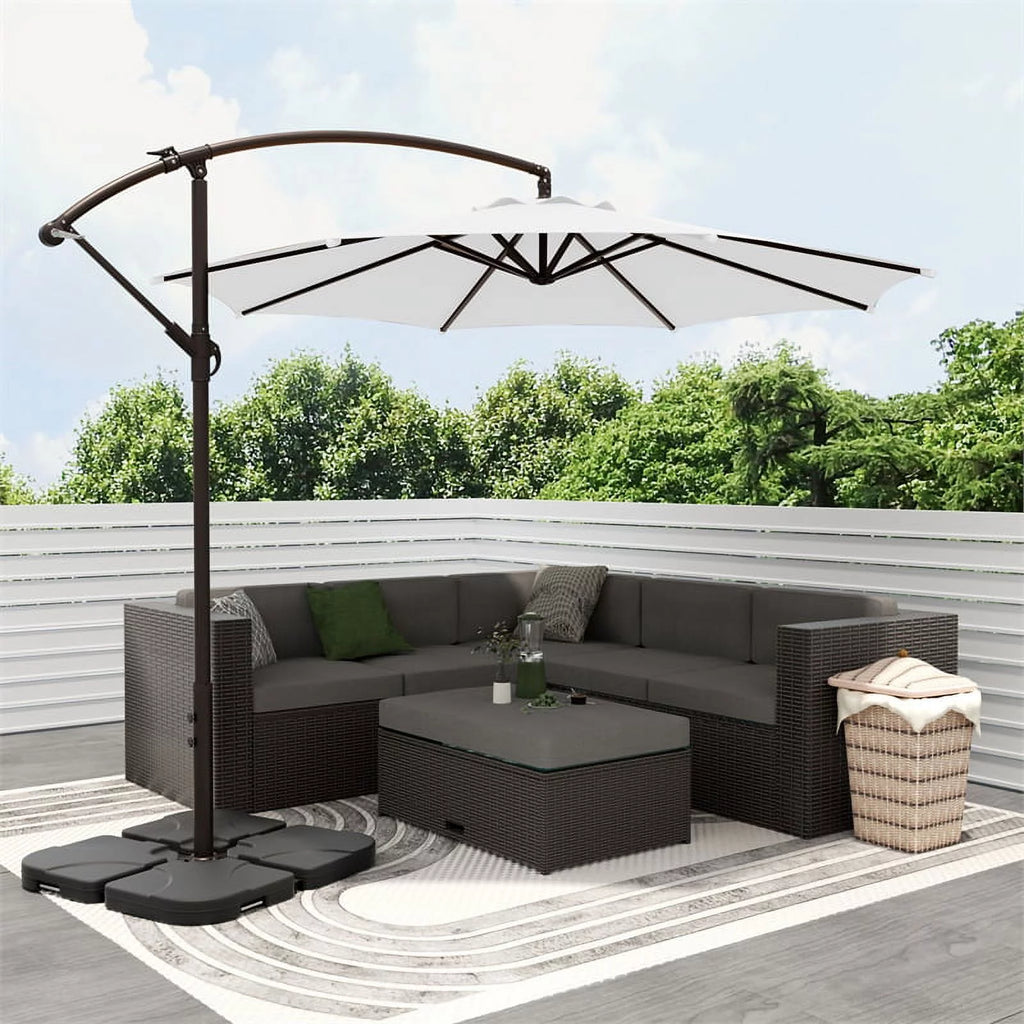 10 ft. Patio Cantilever Hanging Umbrella with 4-piece Base Weight P335