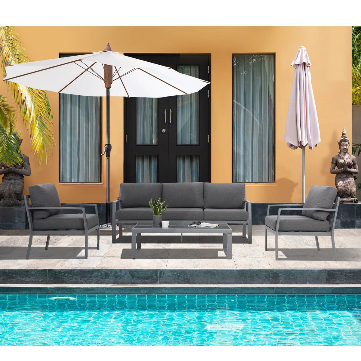 4 Piece Metal Patio Furniture Set with Cushions V230151