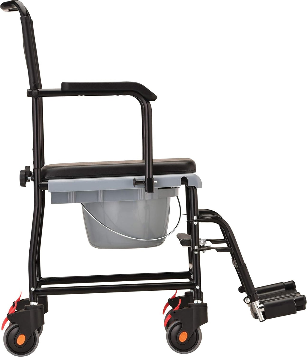 Hammertone Transport Chair Commode with Locking Wheels and Removable Padded Seat B598707