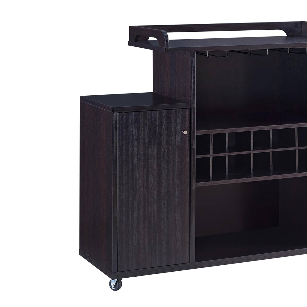 Brown Wooden Buffet Cart with Wine Rack and 1 Door Cabinet J1591