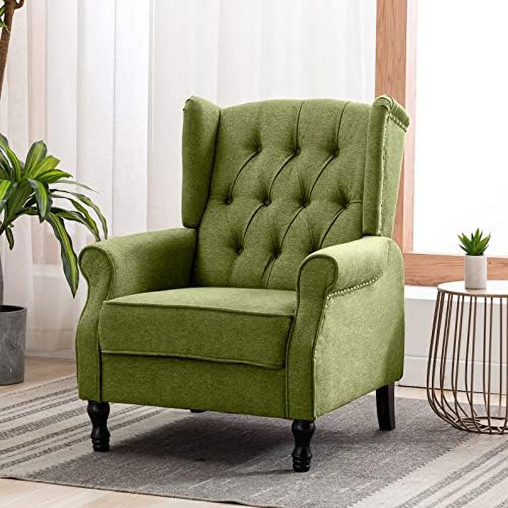 Yellow Linen Accent Chair with Wooden Legs E877