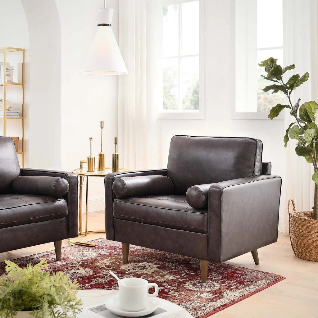 Brown Leather and Dense Foam Armchair W2710