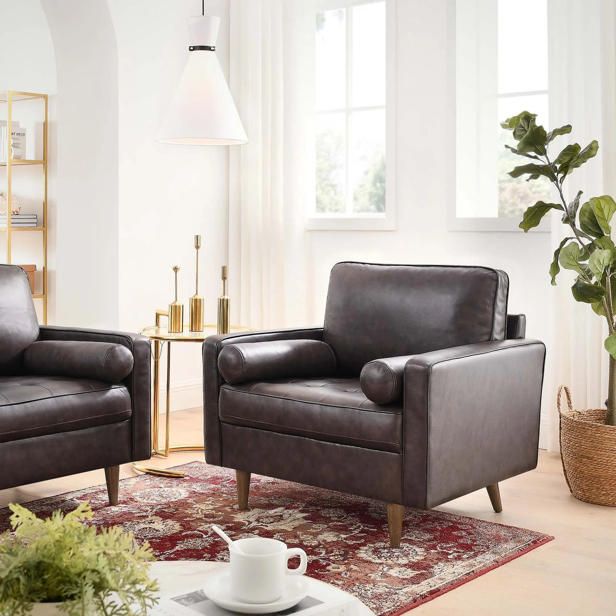 Brown Leather and Dense Foam Armchair W2710