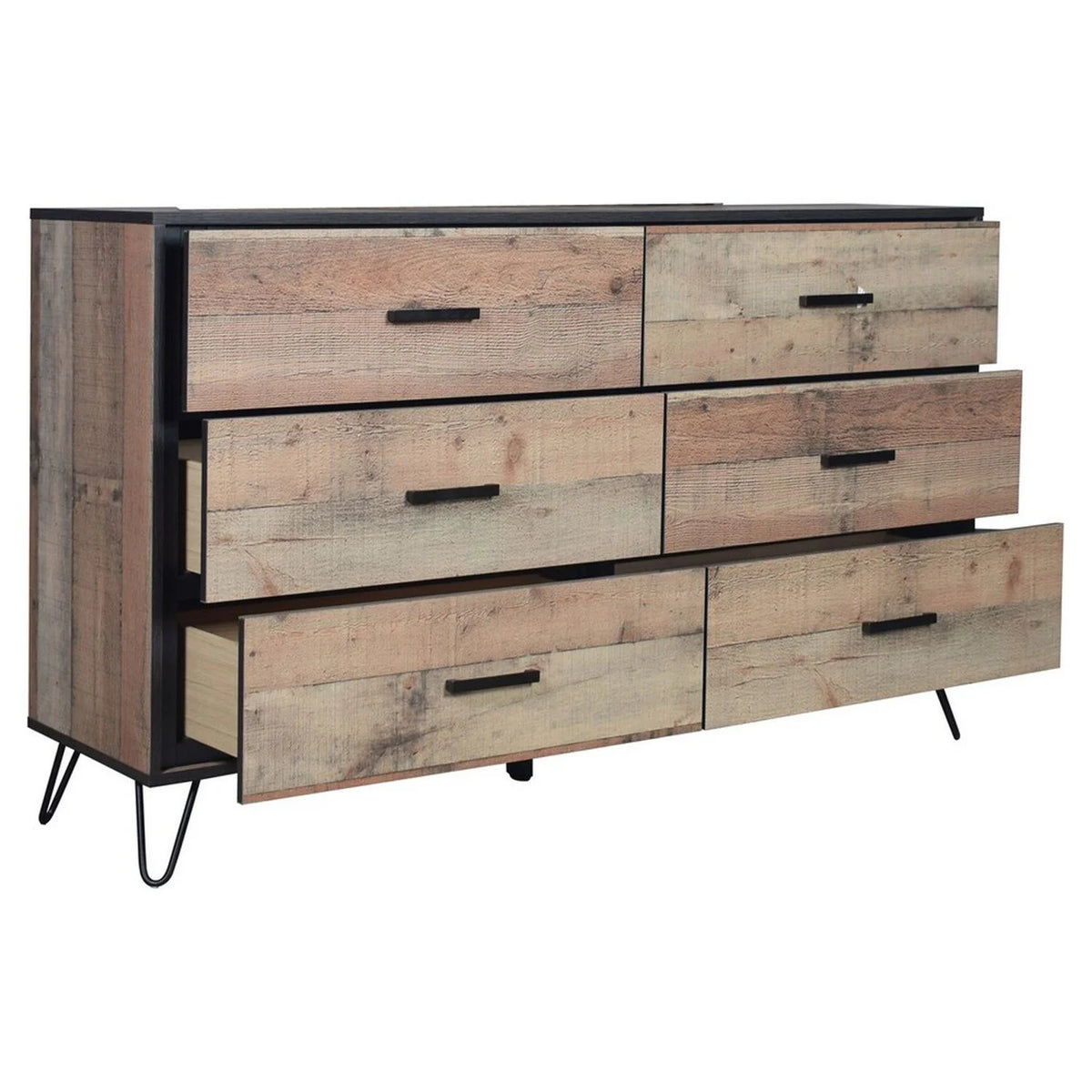 Rustic Brown Wood 6 Drawer Dresser S6370