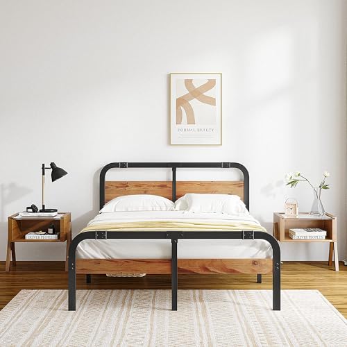 Full Size Metal Bed Frame with Wooden Headboard C265166