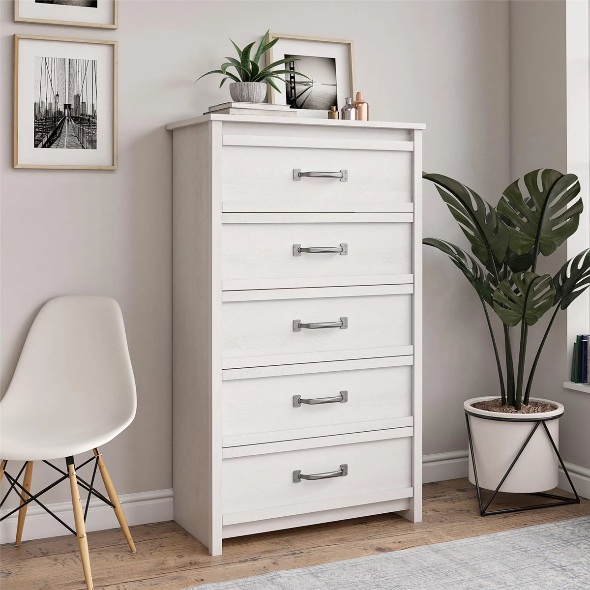 Rustic Ranch 5 Drawer Dresser, Ivory Oak R87697