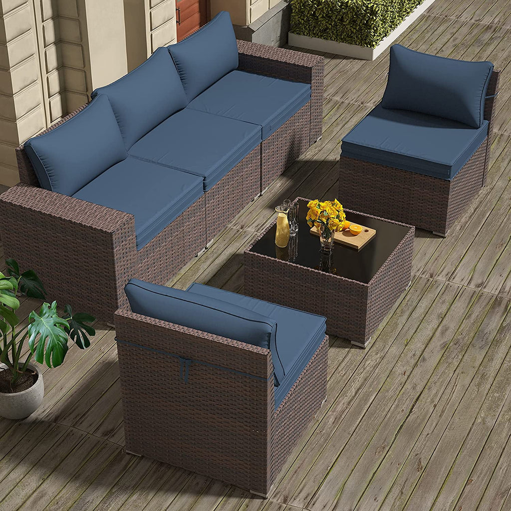 6 Piece PE Rattan Wicker Patio Sofa Set V1597