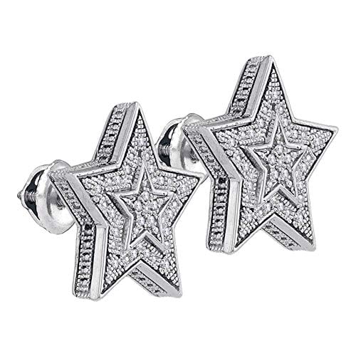 Men's Sterling Silver Diamond Star Cluster Stud Earrings G75281