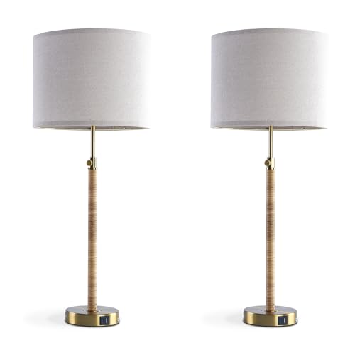Rattan Buffet Table Lamp Set of 2 Adjustable with USB Ports R535749