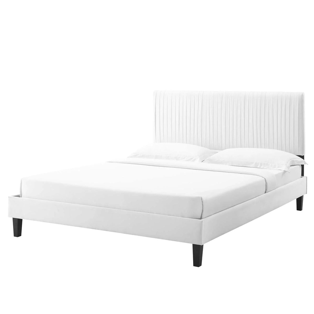 White Velvet Twin Size Platform Bed Frame D532721