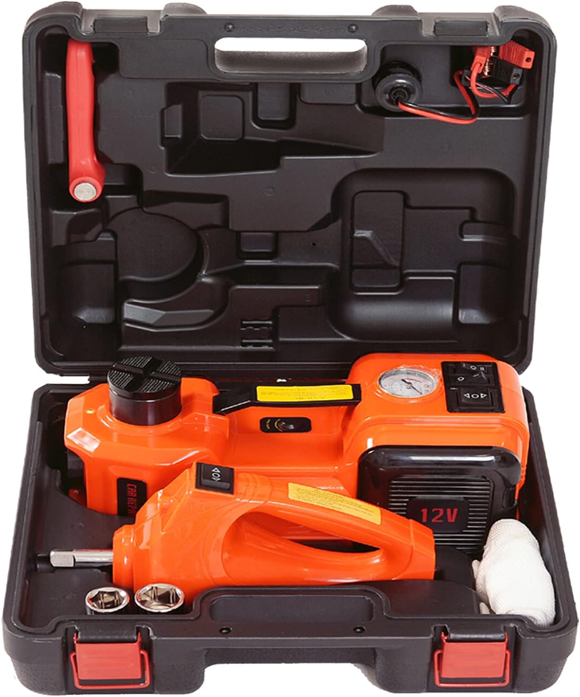 12V Electric Car Jack Kit 5 Ton Portable with Lug Wrench Air Compressor K8173