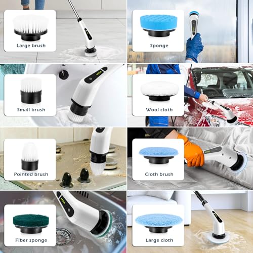 Cordless Electric Spin Scrubber with 8 Replaceable Brush Heads I2604