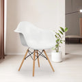 White Plastic Chair with Arms and Wooden Legs, Set of 4 I4032