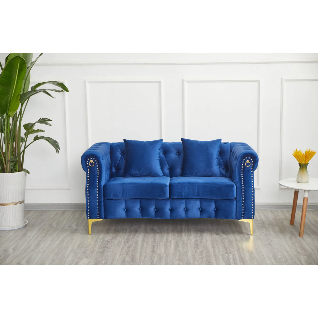 Blue Velvet Button-tufted Loveseat X669526