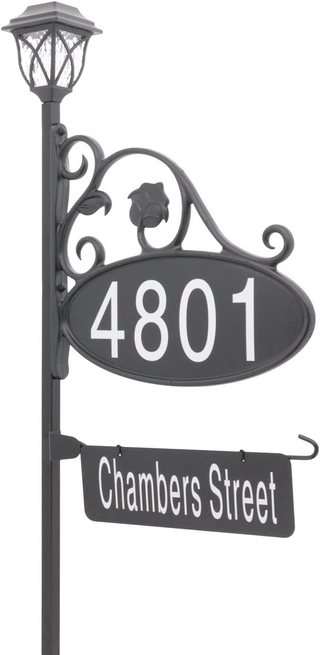 Handcrafted Oval Reflective Home Address Sign with Name Rider and Solar Light B487